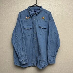 Disney‎ Pooh & Friends Unisex Blue Embroidered Corduroy Jacket Size XL